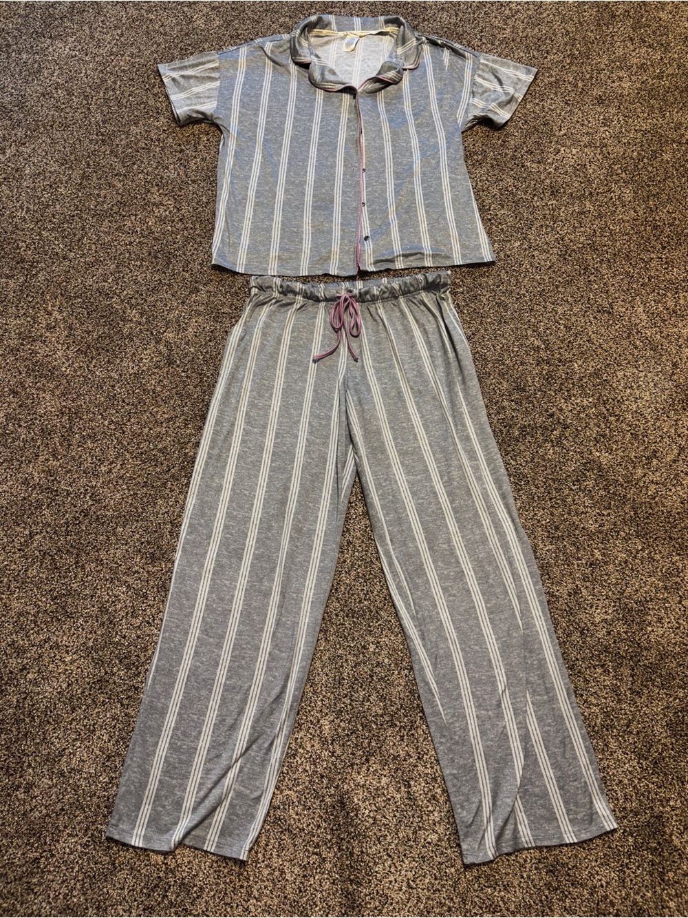 Lucky Brand Women’s Med Gray Pajama Set Stretch Breathable Button Up/Pants
